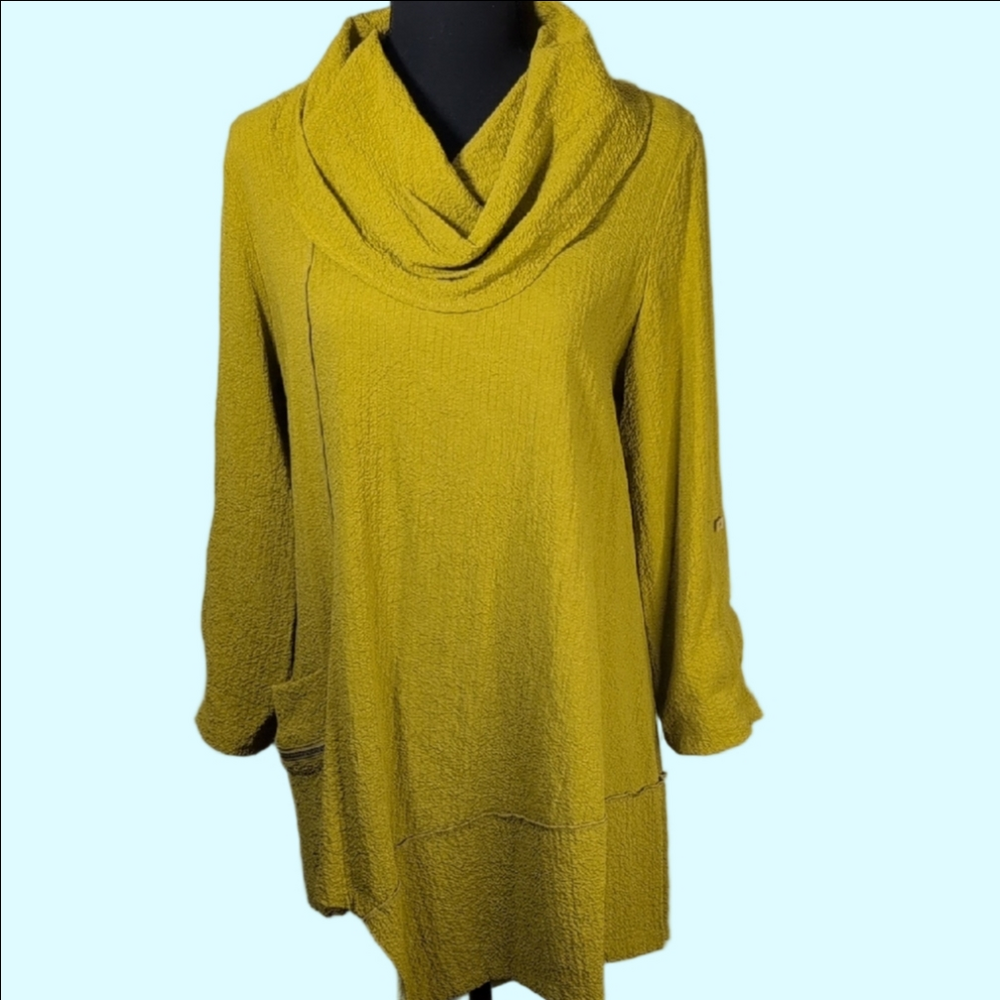 Ali Miles Cowl Neck Mustard Yellow Women's Top